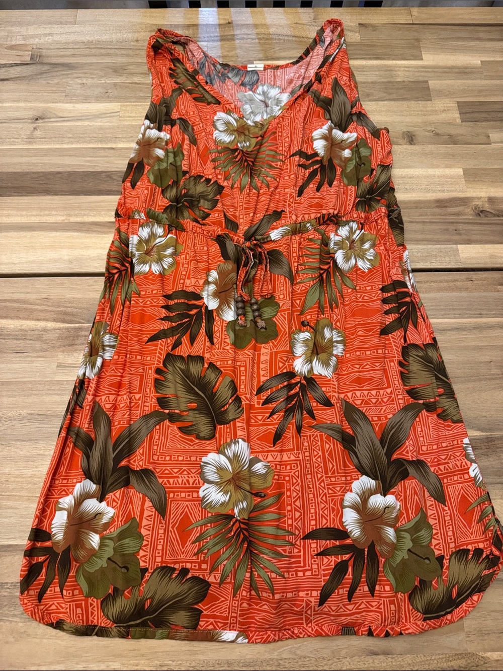 Palmwave Hawaii Tropical Orange Floral Tie-Waist Sundress - Size XL
